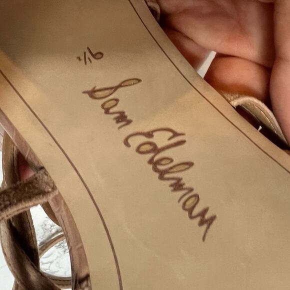 Sam Edelman suede leather daffodil strappy heeled sandal blush nude Sz 9.5 - Picture 6 of 6